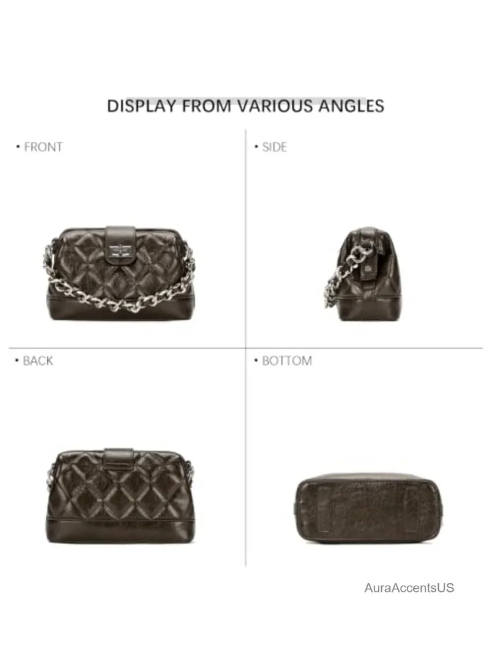 Mini Quilted Crossbody Bag with Detachable Chain, Vegan Leather Top Handle Purse